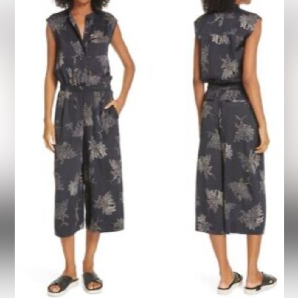Vince Black Floral Wide-Leg Jumpsuit Sz L